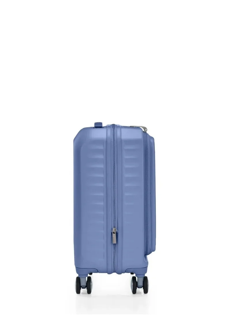American Tourister Elemental Blue Frontec Suitcase, Cabin Size 54 cm / 20 inch, 4 Spinner Wheels, Hard Top, Polycarbonate, Elemental Blue|Expandable|Book Opening|Front Laptop Compartment|2-in-1 Optimov™ + STEPause™ Shock Absorbing Wheels|TSA 008 Lock|DuoSaf™ Security Zipper|USB Port - 3 Years International Warranty  | Best Price UAE